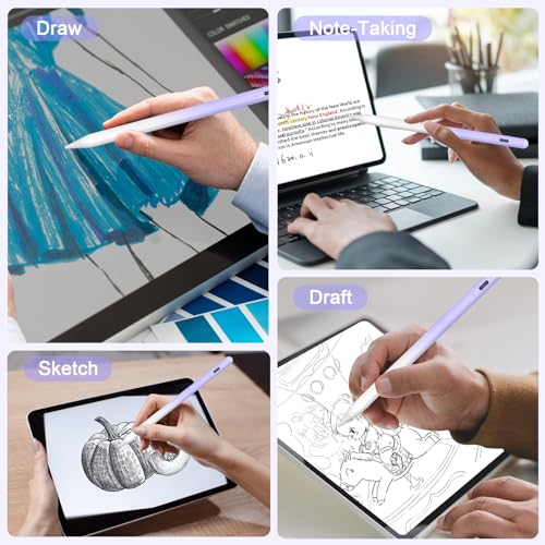 Stylus Pen for iPad 2018-2023, 15mins Fast Charge Apple Pencil for iPad 9th&10th Generation, Apple iPad Pro 11&12.9", iPad 8/7/6th Gen, iPad Air 3rd/4/5th Gen, iPad Mini 5/6th Gen (Purple White)