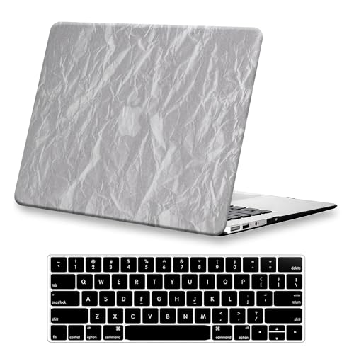 DTangLsm Compatible with MacBook Air 13 inch Case 2022 2021 2020-2018 Release M1 A2337 A2179 A1932 Faux Leather Hard Shell Plastic Case&Keyboard Cover Fit Mac Air 13 inch with Touch ID, Wrinkled White