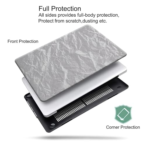 DTangLsm Compatible with MacBook Air 13 inch Case 2022 2021 2020-2018 Release M1 A2337 A2179 A1932 Faux Leather Hard Shell Plastic Case&Keyboard Cover Fit Mac Air 13 inch with Touch ID, Wrinkled White