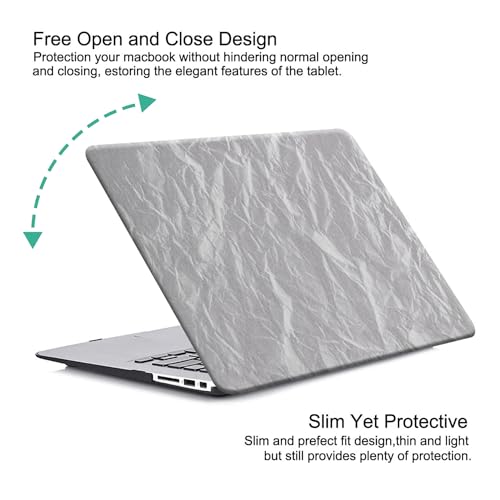 DTangLsm Compatible with MacBook Air 13 inch Case 2022 2021 2020-2018 Release M1 A2337 A2179 A1932 Faux Leather Hard Shell Plastic Case&Keyboard Cover Fit Mac Air 13 inch with Touch ID, Wrinkled White