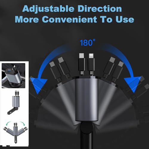 Retractable Car Charger 4 in 1 Fast Charging 100W Car Phone Charger,Retractable Cables (80cm) with Dual Type-C Charging Ports,USB C Ports Car Adapter Compatible with iPhone Series,Tablets,Laptop