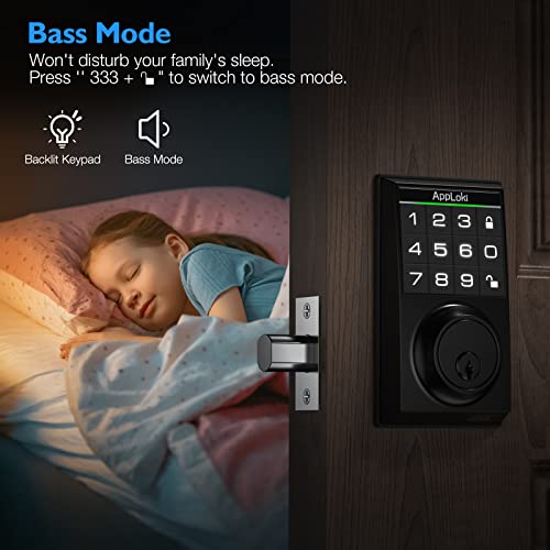 AppLoki Smart Lock, Electronic Keypad Deadbolt Keyless Entry Door Lock with Auto-Lock, 100 User Codes, Anti-Peeping Password, Easy to Install and Program, Keypad Lock for Home Bedroom