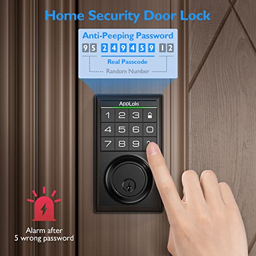 AppLoki Smart Lock, Electronic Keypad Deadbolt Keyless Entry Door Lock with Auto-Lock, 100 User Codes, Anti-Peeping Password, Easy to Install and Program, Keypad Lock for Home Bedroom