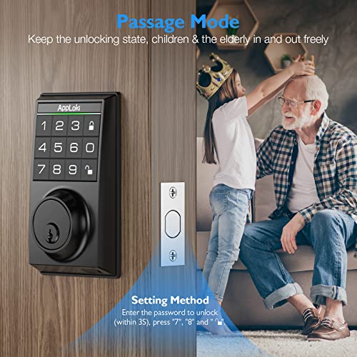 AppLoki Smart Lock, Electronic Keypad Deadbolt Keyless Entry Door Lock with Auto-Lock, 100 User Codes, Anti-Peeping Password, Easy to Install and Program, Keypad Lock for Home Bedroom