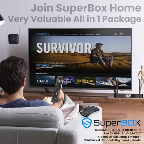 (Latest) 2024 S5 PRO Bundle TV Box: 8K HDMI Cable, 64GB Card, 64GB USB, WiFi Extender, Backlit Keyboard, Voice Remote, (Easy Setup Guide by Seller, CA Support), Android 12, 4GB RAM, 32GB Storage