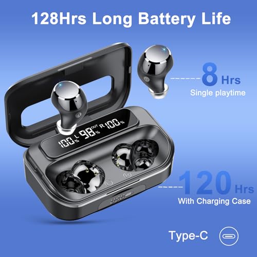 Ear buds Wireless Bluetooth Earbuds Bluetooth 5.3 Headphones with LED Power Display 128H Playtime in-Ear 2024 Earphones IPX7 Waterproof Sport Wireless Earbuds with Noise Cancelling Mic for iOS/Android