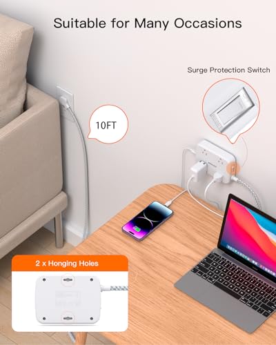 10FT Surge Protector Power Strip with USB Charging Ports