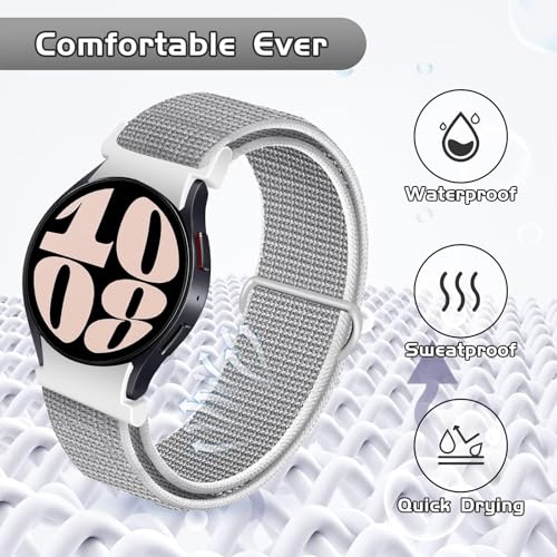 REYUIK Nylon Bands ONLY Compatible with Samsung Galaxy Watch 6 40mm 44 mm/6 Classic 43mm 47mm for Women Men, 20mm Quick Release Adjustable Strap for Galaxy Watch 6/6 Classic (Seashell Gray)