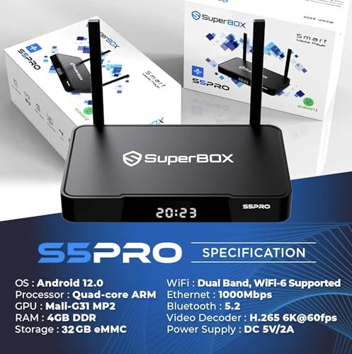 2024 Newest Super TV Box S-5 PRO Bundle 2024 with Travel Case, RGB Light Strip, 1 Voice & 1 Keyboard Remote, Cleaning Kit, 64GB USB Flash Drive, 32GB Tf Card, 6X Cable Management Ties & Instructions