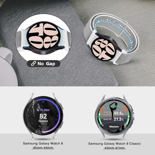 REYUIK Nylon Bands ONLY Compatible with Samsung Galaxy Watch 6 40mm 44 mm/6 Classic 43mm 47mm for Women Men, 20mm Quick Release Adjustable Strap for Galaxy Watch 6/6 Classic (Seashell Gray)