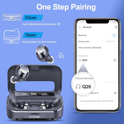 Ear buds Wireless Bluetooth Earbuds Bluetooth 5.3 Headphones with LED Power Display 128H Playtime in-Ear 2024 Earphones IPX7 Waterproof Sport Wireless Earbuds with Noise Cancelling Mic for iOS/Android
