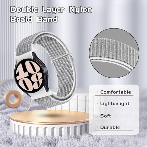 REYUIK Nylon Bands ONLY Compatible with Samsung Galaxy Watch 6 40mm 44 mm/6 Classic 43mm 47mm for Women Men, 20mm Quick Release Adjustable Strap for Galaxy Watch 6/6 Classic (Seashell Gray)