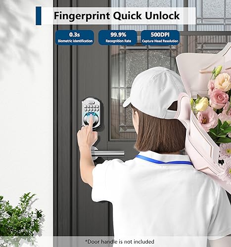 TEEHO TE002 Fingerprint Door Lock - Keyless Entry Door Lock - Electronic Keypad Deadbolt Lock - Smart Locks for Front Door - Door Lock with Code - Auto Lock - Easy Installation - Satin Nickel