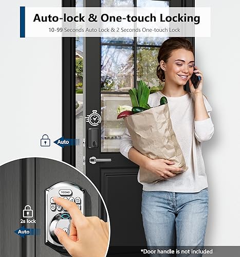 TEEHO TE002 Fingerprint Door Lock - Keyless Entry Door Lock - Electronic Keypad Deadbolt Lock - Smart Locks for Front Door - Door Lock with Code - Auto Lock - Easy Installation - Satin Nickel