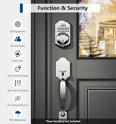 TEEHO TE002 Fingerprint Door Lock - Keyless Entry Door Lock - Electronic Keypad Deadbolt Lock - Smart Locks for Front Door - Door Lock with Code - Auto Lock - Easy Installation - Satin Nickel