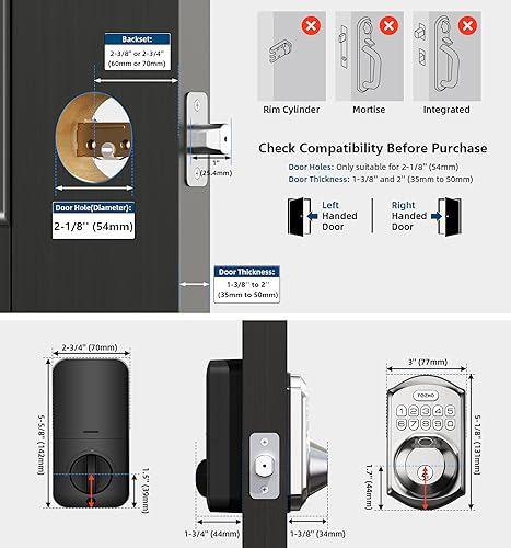 TEEHO TE002 Fingerprint Door Lock - Keyless Entry Door Lock - Electronic Keypad Deadbolt Lock - Smart Locks for Front Door - Door Lock with Code - Auto Lock - Easy Installation - Satin Nickel