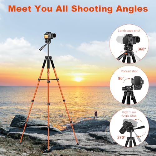 JOILCAN Camera Tripod, Heavy Duty Tripod for Camera, 67" Phone Tripod for Video Recording Photo Vlogging, Aluminum Phone Tripod with Remote & Travel Bag for DSLR Camera Phone Projectors Lasers