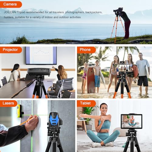 JOILCAN Camera Tripod, Heavy Duty Tripod for Camera, 67" Phone Tripod for Video Recording Photo Vlogging, Aluminum Phone Tripod with Remote & Travel Bag for DSLR Camera Phone Projectors Lasers