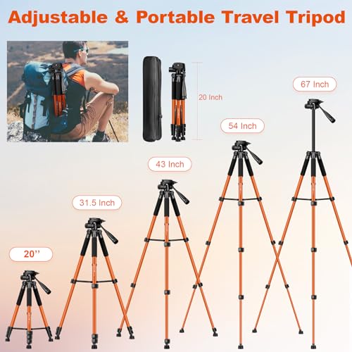 JOILCAN Camera Tripod, Heavy Duty Tripod for Camera, 67" Phone Tripod for Video Recording Photo Vlogging, Aluminum Phone Tripod with Remote & Travel Bag for DSLR Camera Phone Projectors Lasers