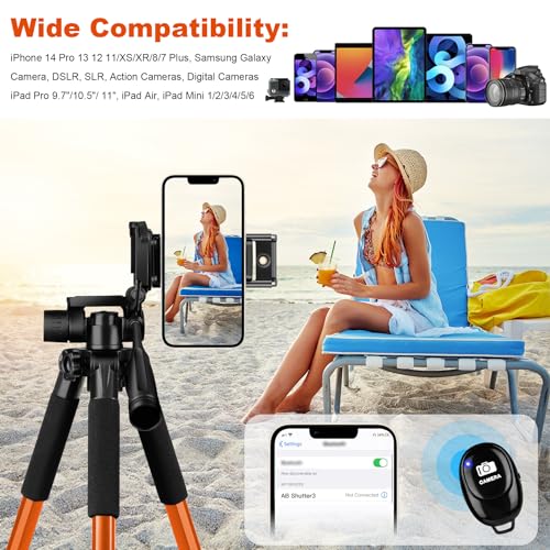 JOILCAN Camera Tripod, Heavy Duty Tripod for Camera, 67" Phone Tripod for Video Recording Photo Vlogging, Aluminum Phone Tripod with Remote & Travel Bag for DSLR Camera Phone Projectors Lasers