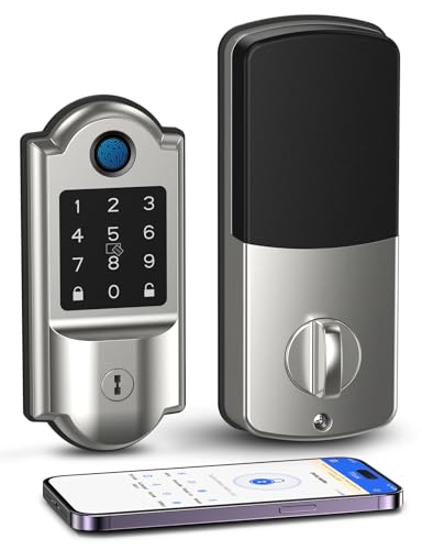 Smart Lock, 7-in-1 Keyless Entry Door Lock, Fingerprint Door Lock with Touchscreen Keypad, Built-in WiFi Deadbolt, Smart Door Lock with Bluetooth, Biometric Door Lock, App Remote Control (Zinc Alloy)