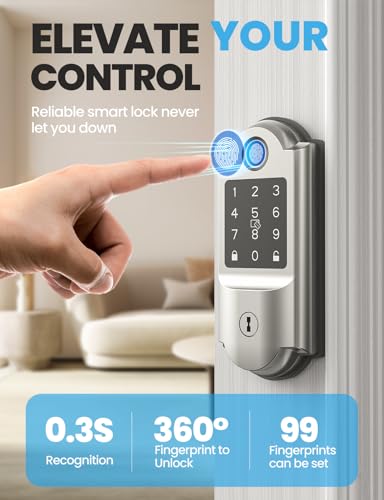 Smart Lock, 7-in-1 Keyless Entry Door Lock, Fingerprint Door Lock with Touchscreen Keypad, Built-in WiFi Deadbolt, Smart Door Lock with Bluetooth, Biometric Door Lock, App Remote Control (Zinc Alloy)