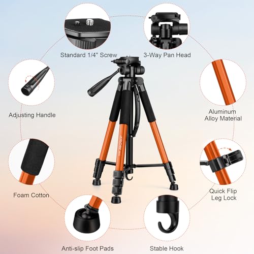 JOILCAN Camera Tripod, Heavy Duty Tripod for Camera, 67" Phone Tripod for Video Recording Photo Vlogging, Aluminum Phone Tripod with Remote & Travel Bag for DSLR Camera Phone Projectors Lasers