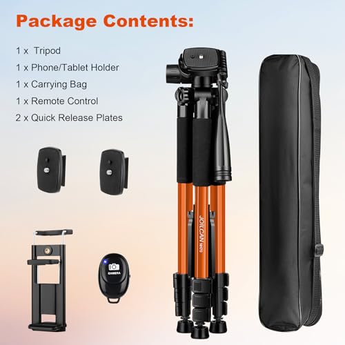 JOILCAN Camera Tripod, Heavy Duty Tripod for Camera, 67" Phone Tripod for Video Recording Photo Vlogging, Aluminum Phone Tripod with Remote & Travel Bag for DSLR Camera Phone Projectors Lasers