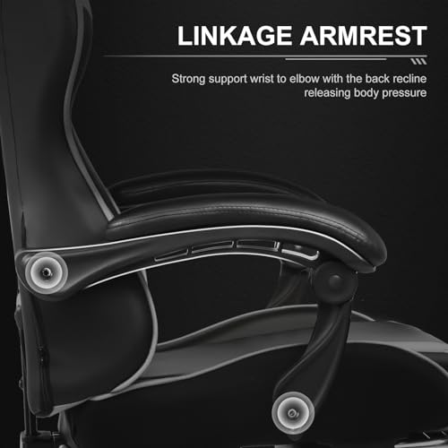 GTPLAYER Gaming Chair, Computer Chair with Footrest and Lumbar Support, Height Adjustable Game Chair with 360°-Swivel Seat and Headrest and for Office or Gaming (White)