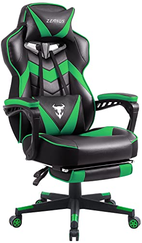 Zeanus Green Gaming Chair Ergonomic Computer for Adults Massage Game Chair with Footrest Reclining Gamer Chair Big and Tall Gaming Chair Racing Style Lumbar Support Office Chair for Heavy People