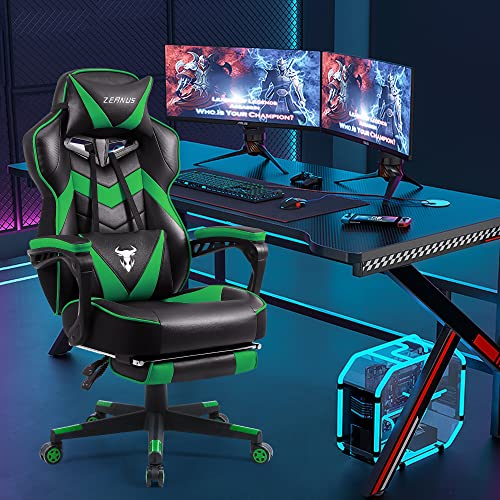 Zeanus Green Gaming Chair Ergonomic Computer for Adults Massage Game Chair with Footrest Reclining Gamer Chair Big and Tall Gaming Chair Racing Style Lumbar Support Office Chair for Heavy People