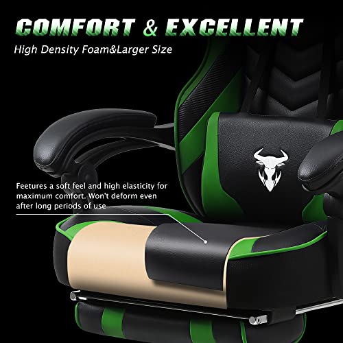 Zeanus Green Gaming Chair High Back Gamer Chair with Footrest Recliner Computer Chair with Massage Big and Tall Chair for Gaming Ergonomics Game Chair for Adults Racing Gaming Chair for Teens