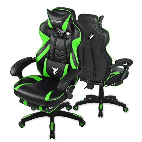 Zeanus Green Gaming Chair High Back Gamer Chair with Footrest Recliner Computer Chair with Massage Big and Tall Chair for Gaming Ergonomics Game Chair for Adults Racing Gaming Chair for Teens