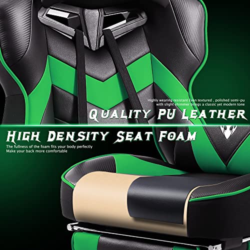Zeanus Green Gaming Chair Ergonomic Computer for Adults Massage Game Chair with Footrest Reclining Gamer Chair Big and Tall Gaming Chair Racing Style Lumbar Support Office Chair for Heavy People