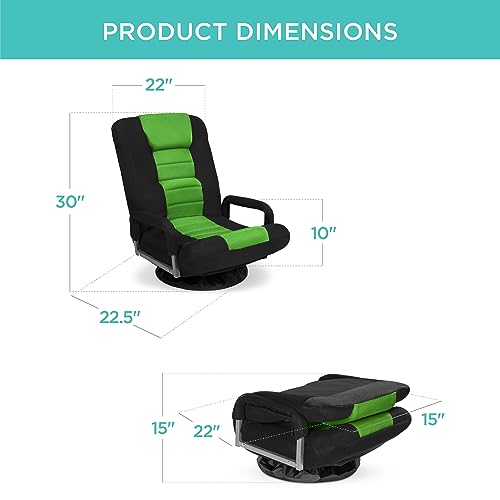 Best Choice Products Swivel Gaming Chair 360 Degree Multipurpose Floor Chair Rocker for TV, Reading, Playing Video Games w/Lumbar Support, Armrest Handles, Adjustable Backrest - Black/Green