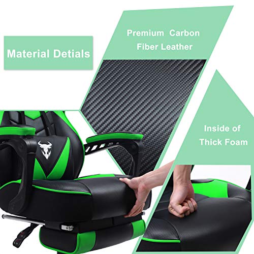 Zeanus Green Gaming Chair Ergonomic Computer for Adults Massage Game Chair with Footrest Reclining Gamer Chair Big and Tall Gaming Chair Racing Style Lumbar Support Office Chair for Heavy People