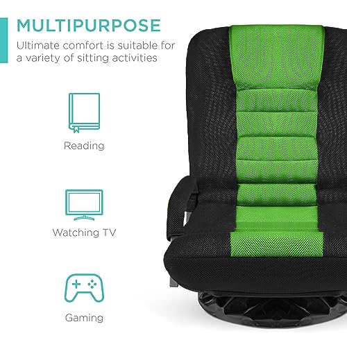 Best Choice Products Swivel Gaming Chair 360 Degree Multipurpose Floor Chair Rocker for TV, Reading, Playing Video Games w/Lumbar Support, Armrest Handles, Adjustable Backrest - Black/Green