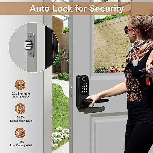 Smart Door Lock,5-in-1 Keyless Entry Door Lock with Handle,Keypad Door Lock Support WiFi & APP Control,Biometric Fingerprint Door Lock Digital Electronic Door Lock for Front Door Hotel Office Home