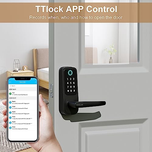 Smart Door Lock,5-in-1 Keyless Entry Door Lock with Handle,Keypad Door Lock Support WiFi & APP Control,Biometric Fingerprint Door Lock Digital Electronic Door Lock for Front Door Hotel Office Home