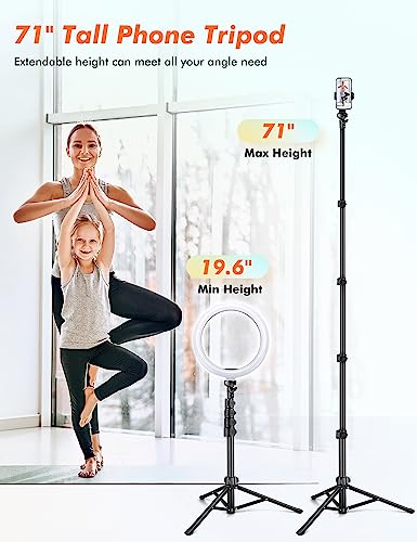 Nineigh Phone Tripod, 71" Tripod for iPhone, Selfie Stick Tripod Stand with Remote, Phone Tripod & Tall Travel Tripod for Recording Video Selfies Photo, Compatible with iPhone 15 14 Pro Max 13 12 11