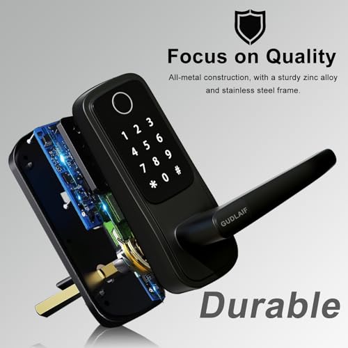 Smart Door Lock,5-in-1 Keyless Entry Door Lock with Handle,Keypad Door Lock Support WiFi & APP Control,Biometric Fingerprint Door Lock Digital Electronic Door Lock for Front Door Hotel Office Home