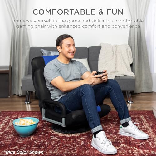 Best Choice Products Swivel Gaming Chair 360 Degree Multipurpose Floor Chair Rocker for TV, Reading, Playing Video Games w/Lumbar Support, Armrest Handles, Adjustable Backrest - Black/Green