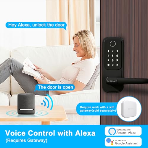 Smart Door Lock,5-in-1 Keyless Entry Door Lock with Handle,Keypad Door Lock Support WiFi & APP Control,Biometric Fingerprint Door Lock Digital Electronic Door Lock for Front Door Hotel Office Home