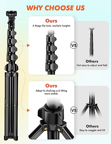 Nineigh Phone Tripod, 71" Tripod for iPhone, Selfie Stick Tripod Stand with Remote, Phone Tripod & Tall Travel Tripod for Recording Video Selfies Photo, Compatible with iPhone 15 14 Pro Max 13 12 11