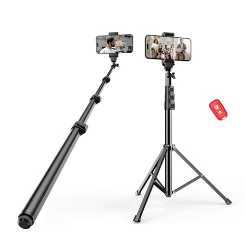 EMARTTripod for iPhone with Remote, Cell Phone Tripod Stand Vertical Selfie Stick, Adjustable 52’’ Tall Portable Travel tri pod for Smartphone Camera gopro
