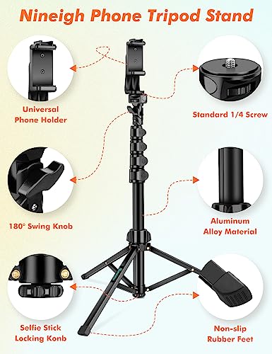 Nineigh Phone Tripod, 71" Tripod for iPhone, Selfie Stick Tripod Stand with Remote, Phone Tripod & Tall Travel Tripod for Recording Video Selfies Photo, Compatible with iPhone 15 14 Pro Max 13 12 11
