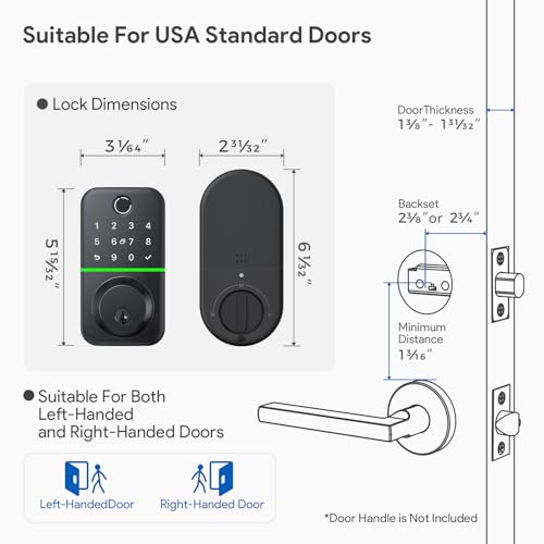 Smart Door Lock Deadbolt with Keypad: Keyless Entry Door Lock - Fingerprint Lock for Front Door - Electronic Lock with Bluetooth and APP Control - Waterproof IP66 for Outdoor