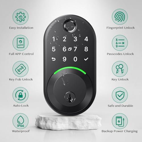Keypad Smart Lock - Fingerprint Deadbolt with Remote App Control and Keyless Entry for Front Door Security