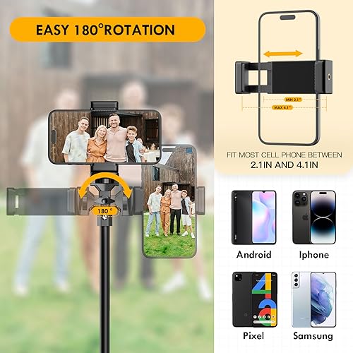 EMARTTripod for iPhone with Remote, Cell Phone Tripod Stand Vertical Selfie Stick, Adjustable 52’’ Tall Portable Travel tri pod for Smartphone Camera gopro