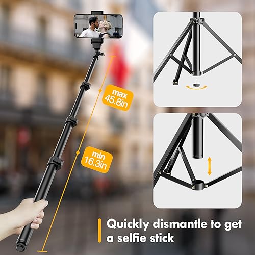 EMARTTripod for iPhone with Remote, Cell Phone Tripod Stand Vertical Selfie Stick, Adjustable 52’’ Tall Portable Travel tri pod for Smartphone Camera gopro